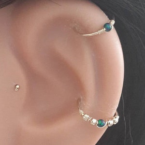 14K Solid Rose Gold Opal 2mm Helix Hoops,Cartilage Earring,Tiny Nose,Septum ,Tragus Hoop,20G 22G 24G,October's Birthstone, Summer sale,Gifts
