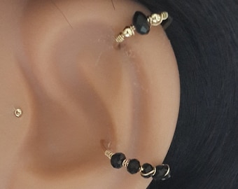 Black Onyx Helix Hoop Earring-Black Onyx Cartilage Earring-Cartilage Hoop- Tiny Onyx Helix Ring-16-24 Gauge- Mystical Birthstone of December