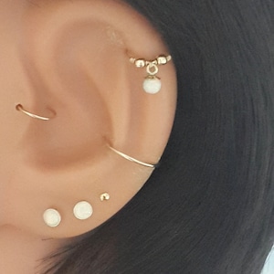 SALE -Fire White Opal Pendant Cartilage Earring-Helix Earring-Tragus Ring-Small Opal Cartilage Ring-Tiny Hoop-16G 18G 20G 22G-Sharm Jewelry