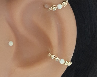 Fire White Opal 2mm conch piercing, gold conch ring,silver conch hoop,conch piercing,october's birthstone,20g 22g,Holiday Gift