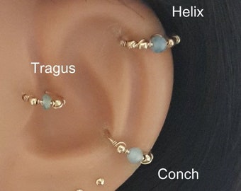 14K Solid Gold Cartilage Earring-White Opal Helix Hoop-Tragus-Conch-Daith-Nose Ring-16g 18g 20g 22g-October/'s Birthstone-Valentines Day