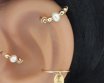 Gift Freshwater Pearl Cartilage Earring- Beaded-Silver Cartilage Piercing-Helix Jewelry-16g 18g 20g 22g 24g-June&#39;s Birthstone-Compliment Day