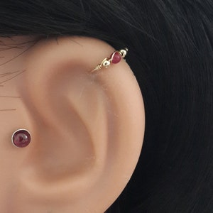 24 gauge Thin red garnet cartilage earring,natural garnet gemstone bead, helix piercing, bohemian jewelry, 16g 18g 20g 22g 24g, Holiday Gift