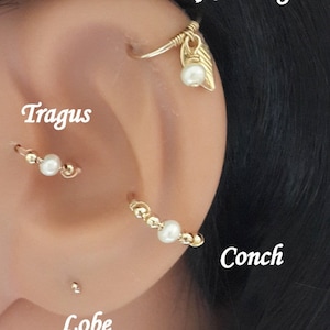Labor Day Sale -Freshwater White Pearl Tragus Ring - Gold Tragus Earring-Small Pearl Tragus Ring-Tiny Hoop -16g 18g 20g 22g -Holiday Gift