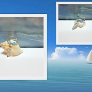 Ear Cuff Dangle,LightBlue Opal  Ear Cuffs,Fake Double Conch Ring,Sterling Silver Feather Double Wrap Cuff,October's Birthstone,Fake Piercing