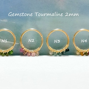 Gemstone Tourmaline 2mm Helix Piercing-Gold Cartilage Earring-Silver Tragus Hoop-16-22 Gauge-Gifts for Him,October's Birthstone,Holiday Gift