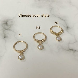 Tiny Pendant White Pearl Helix Hoop,Gold Cartilage  Earrings,Tiny Gold Helix, Nose, Conch, Lobe Hoops,14g 16g 18g 20g 22g, Holidays Gift