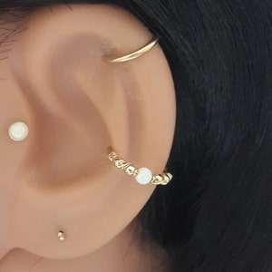 Labor Day Sale, White Opal conch piercing, gold conch ring, silver conch hoop, conch piercing, october&#39;s birthstone,16g, 18g, 20g, 22g, Gift