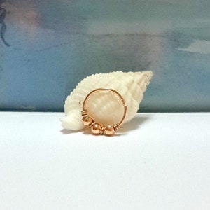 Cyber Sale 16g 18g 20g 22g 24g Three Gold Beads 14K Solid Rose Yellow White Gold Helix Hoop, Cartilage, Nose, Daith,Conch,Septum,Tragus Ring