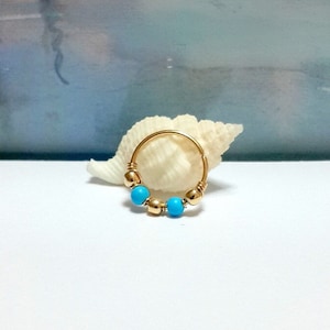 24g 22g 20g Natural Turquoise 2mm  Cartilage Earring- Gold Tragus Ring- Gold Helix Hoop- Silver Hoop- December's Birthstone-Bohemian Jewelry