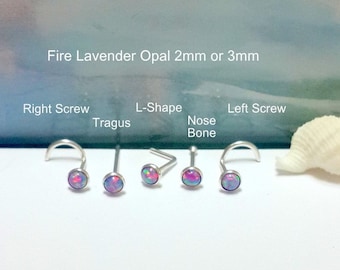 Lavender Opal Nose Stud: Sterling Silver Nose Bone, Screw, L-Shape (2mm-3mm),Gifts,Black Friday