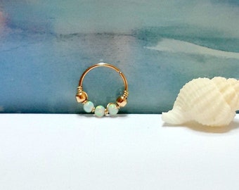 Boucle d’oreille en cartilage d’opale blanc de feu - Boucle d’oreille Helix - Bague Tragus - Petite bague en cartilage d’opale - Tiny Hoop-16G 18G 20G 22G 24G - Bijoux Sharm - Cadeau-Vente