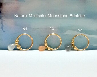 Gold Moonstone Briolette Hoop: Helix, Septum, Conch Piercing