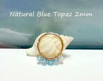 Blue Topaz Gold Helix Ring: Sterling Silver Cartilage Hoop,December Birthstone- Galaxy Jewelry