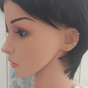 14K Solid Gold Fire Five opal beads cartilage earring,helix piercing,bohemian jewelry,16g 18g 20g 22g 24g, gift for her,wedding jewelry,gift