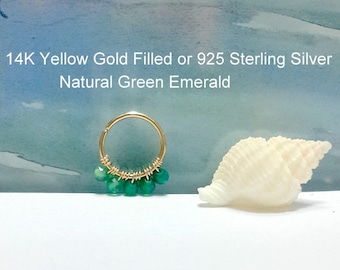 Emerald Helix Hoop: 14k Gold Cartilage Piercing, Sterling Silver Ring