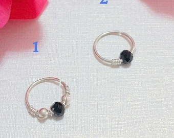 Onyx Cartilage Hoop Earring: Sterling Silver Helix Ring (14g-22g), July's Birthstone