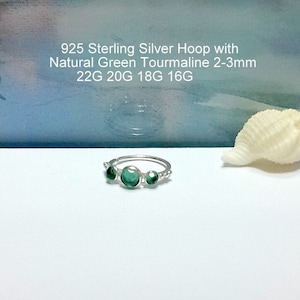 Natural Green Tourmaline 2-3mm Helix Earring-Silver Cartilage Piercing-Helix Jewelry-Tragus-Conch-Nose Hoop-16g 18g 20g 22g-New Year Gift