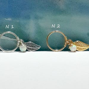 925 Sterling Silver Opal Leaf Helix Ring,Cartilage Hoop Earring,14K Gold Filled Tiny Hoop,Tiny Leaf Hoop,16G 18G 20G 22G, Black Friday,Gifts