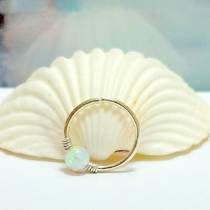 White Opal septum ring,silver septum piercing,16G 18G 20G 22G, gold nose septum ring,nose ring,tiny septum ring, Gifts, Summer sale