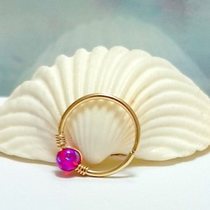 Fire Orchid Opal Cartilage Earring- Helix Earring- Small Orchid Opal Cartilage Ring-Tiny Hoop -16G 18G 20G 22G- 6-12mm Inner Diameter- Gifts