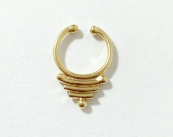 14K Solid Gold Fake Septum Ring: Indian Ear Cuff