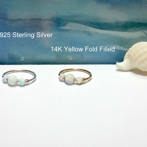 24G White Opal Helix Earring - Gold Opal Cartilage Hoop - Silver Daith Piercing - October's Birthstone- 20G 22G 24G-Tragus, Nose Hoop-Gift