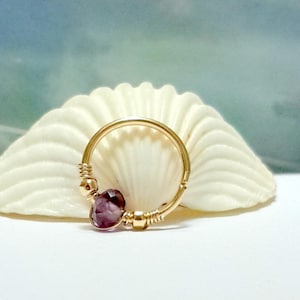 14K Solid Gold Amethyst Helix Hoop,Cartilage Ring,Tiny Helix,Nose,Septum,Tragus Hoop,16G 18G 20G 22G, February Birthstone, Super Sale