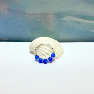 Daith Hoop Blue Opal 16g 18g 20g 22g 24g ,fire blue opal 2-3mm beads daith piercing,helix piercing,bohemian jewelry,septum ring,