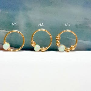 White Opal Helix Hoop-Tiny Cartilage Earring-Silver Septum-Nose-Daith-Lobe -Tragus ring-16G 18G 20G 22G- Wedding Gift- October's Birthstone