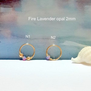 Lavender Opal 2mm Helix Earring- Gold Beaded Cartilage Hoop - Silver Helix Piercing - October's Birthstone- 20g, 22g, 24g- Cyber Week Sales