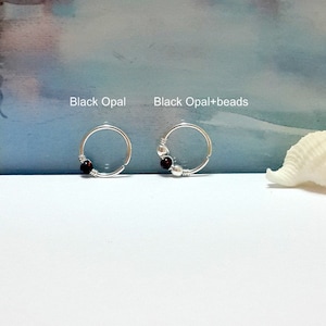 Fire Black Opal 2mm Helix Earring- Silver Beaded Cartilage Hoop - Gold Helix Piercing - Oktober Birthstone-20g, 22g, 24g-Summer Sale-Gifts