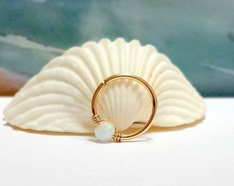 Gold Filled White Opal Tragus Hoop: 16gTiny Cartilage Earring,Etsy’s 14th Birthday Sales