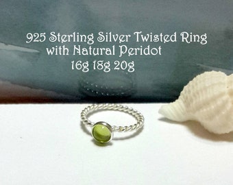 Sterling Silver Twisted Hoop Earring: Natural Stone Helix, Tragus, Daith,Holidays Gift