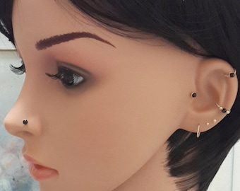 14K Gold Black Onyx Nose Stud: Helix Tragus Piercing
