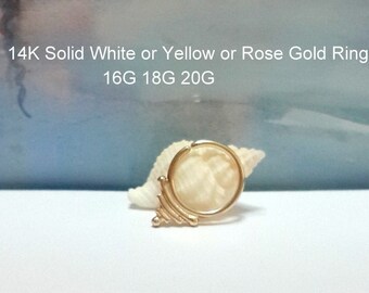 14K Solid Gold Triple Line Septum Ring: Tribal Hoop Piercing