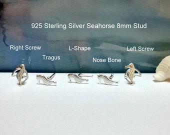 925 Sterling Silver Seahorse Nose Stud, 16g 18g 20g 22g