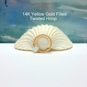 14K Yellow Gold Filled  22g 20g 18g 16g Twisted Opal Hoop, Helix, Tragus, Septum,Nose Ring,Opal Twisted Ring,Handcrafted,Gifts, Mother's Day