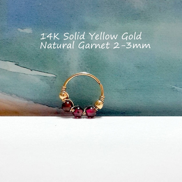 SALE -14K Solid Gold Garnet Helix Piercing,Cartilage Earring,Nose,Septum,Tragus Hoop, 24g 22g 20g 18g 16g ,Holiday Gift,January's Birthstone