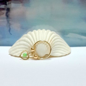 Argolas de hélice de opala de coração em ouro amarelo maciço 14K, brinco de cartilagem, nariz, septo, argola tragus, 22g 20g 18g 16g, pedra de nascimento de outubro, presente de feriado