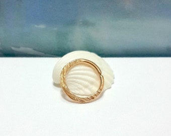 14K Gold Septum Ring: Textured Daith Hoop, 14g/16g/18g/20g New Year Gift