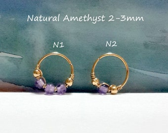 16g 18g 20g 22g 24g Gold Natural Amethyst cartilage earring, amethyst beads,helix piercing, bohemian jewelry,Valentine’s Day,Gift For Her