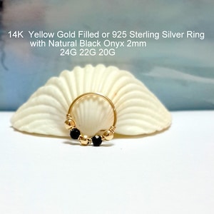 24g 22g 20g 18g 16g Gold natural black onyx 2-3 mm cartilage earring,helix,silver conch hoop,bohemian jewelry,July Birthstone, Gift For Her