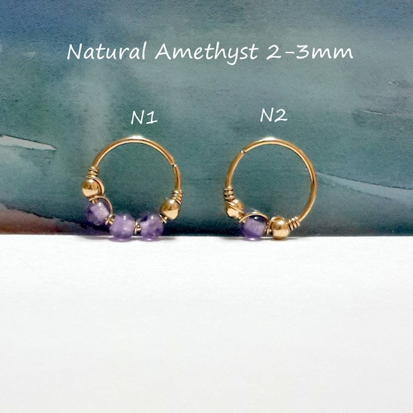 16g 18g 20g 22g 24g Boucle d'oreille de cartilage d'améthyste naturelle d'or, perles d'améthyste, perçage d'hélice, bijoux boho, Saint-Valentin, cadeau pour elle