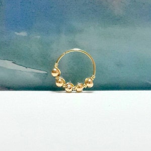 14K Solid  Gold Beads Cartilage Hoop- Helix Piercing-Tragus- Nose Ring Hoop-Tiny Septum Hoop-16g 18g 20g 22g-Holiday Gift-Father's Day Gift