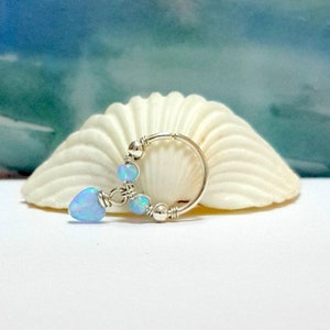 Light-Blue Opal or White Opal Heart Cartilage Earring, Gold Tiny Hoops,Opal Silver Earring Heart,16g 18g 20g 22g,Helix Piercing,Gift for Her