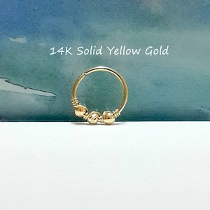 14K Solid Yellow or White or Rose Gold Beads Hoops,Cartilage Earring,Tiny Helix,Nose,Septum ,Tragus Hoop,16g 18g 20g 22g ,Black Friday,Gifts