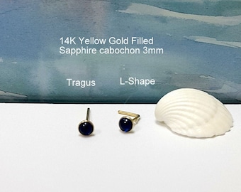 14K Gold Filled Sapphire Tragus Stud: L-Shaped 20g