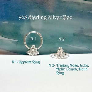 14g 16g 18g 20g 22g Sterling Silver Bee helix hoop- tragus ring-lobe-conch-daith-rook-nose ring-septum piercing- 7-12mm inner diameter-Gift
