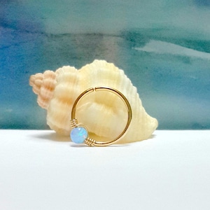 Gold Cartilage Hoop Earring- Silver Light Blue Opal 3mm Cartilage Earring-  Solid Gold Opal Conch Ring-16g 18g 20g 22g- Gift- Mother’s Day